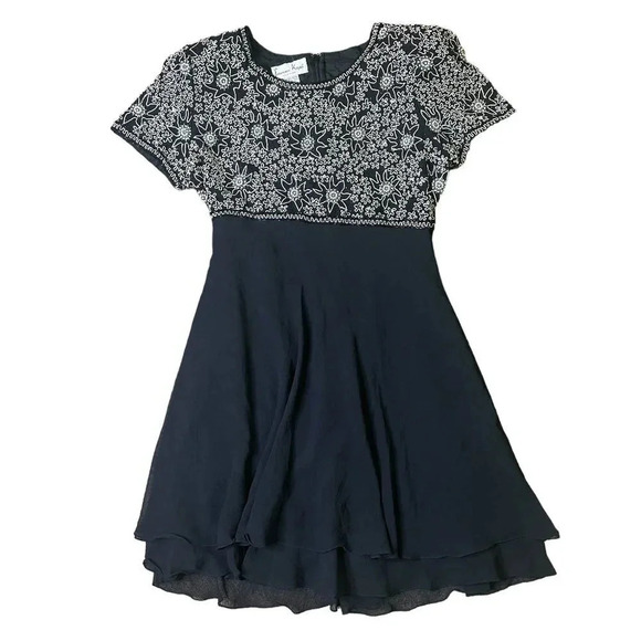 Laurence Kazar Vintage Beaded Dress Embroidered Floral Size Medium Women's - Picture 1 of 11